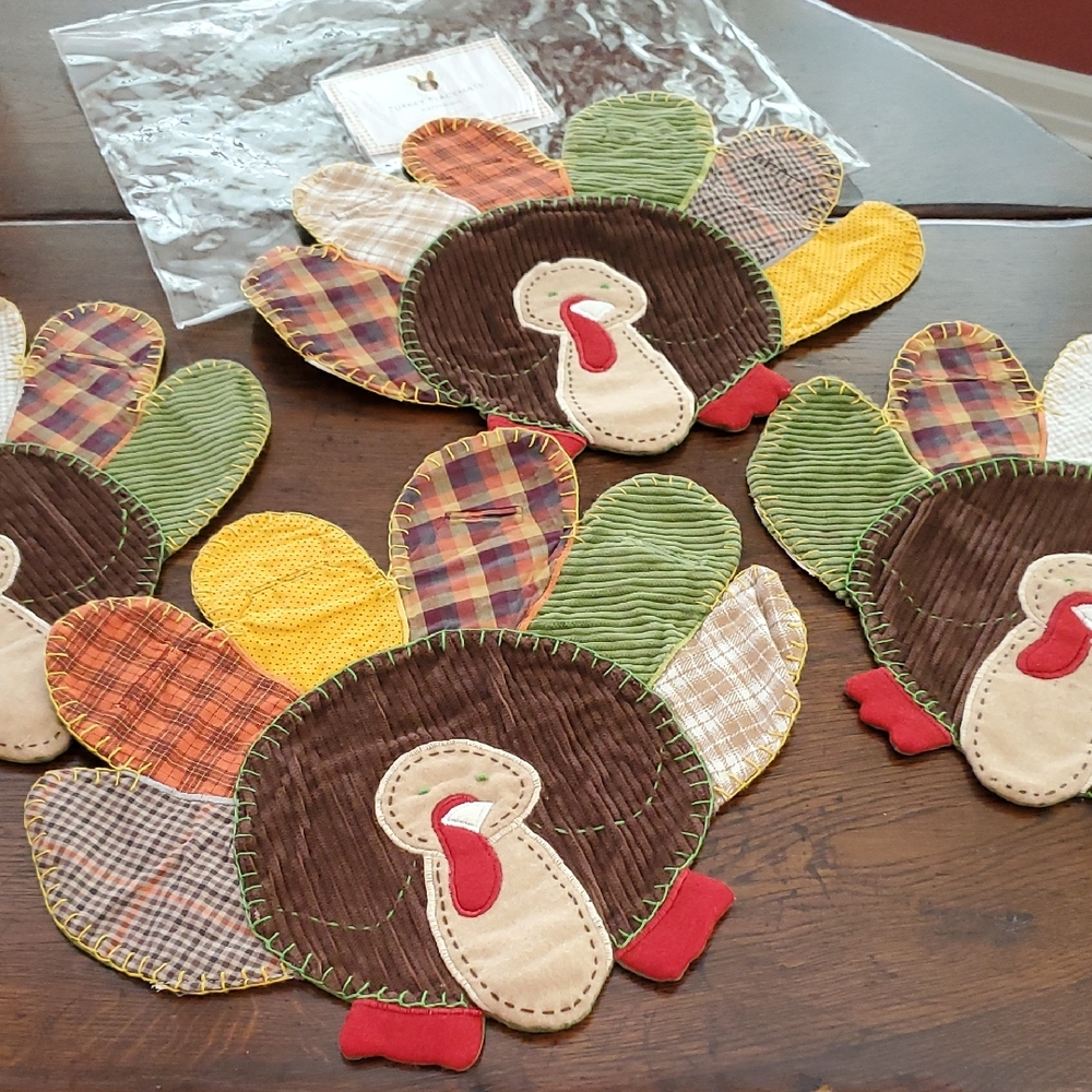 Four - Pottery Barn Kids Turkey Placemats/Slots for Utensils in the Feathers
